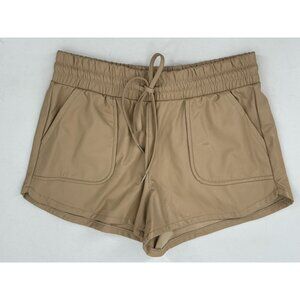 Sincerely Jules Pleather Faux Leather Tan Shorts Patch Pockets Medium Club Beach